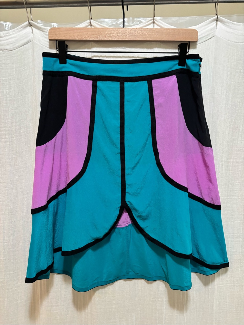 Vintage Armani Exchange A|X Silk Women’s Colorblock Skirt Blue Purple Black 8 - Picture 2 of 6